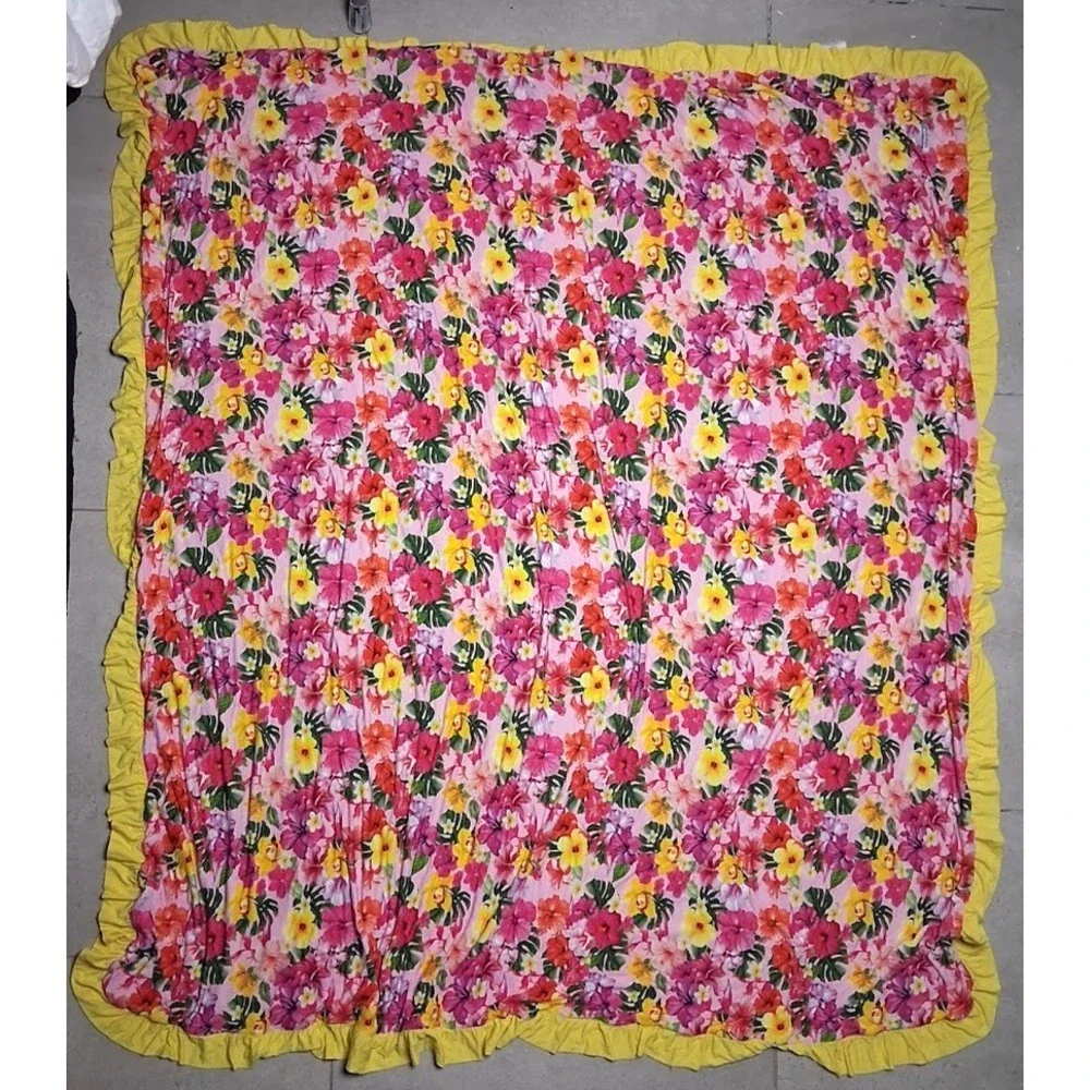 Posh Peanut Malana Luxe Patoo Blanket 50x50 Yellow Ruffle Tropical Floral Flower
